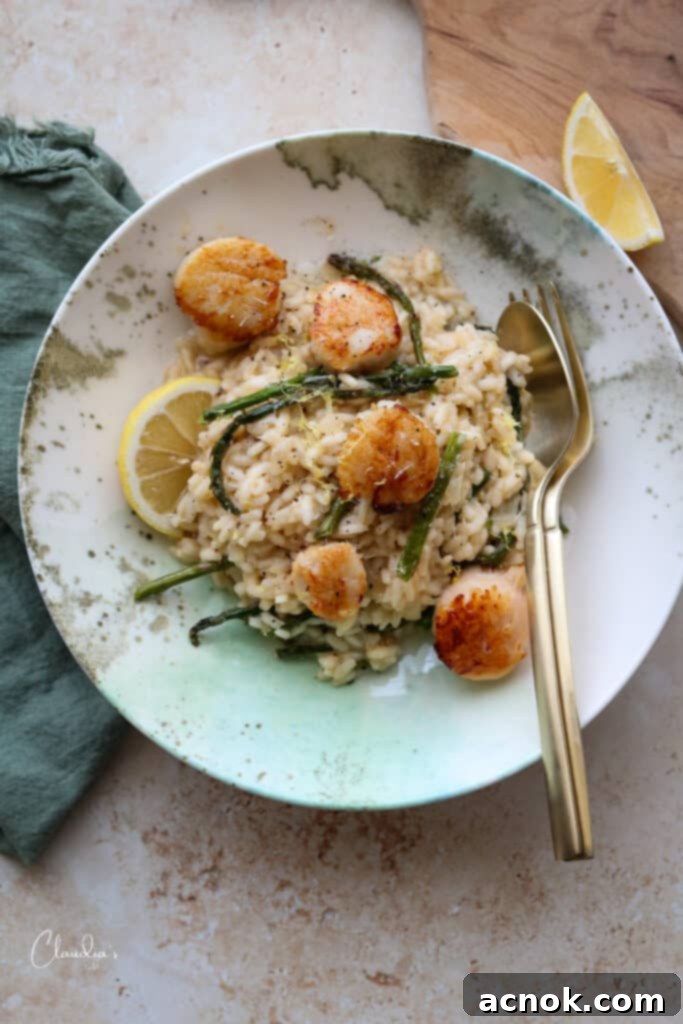 creamy risotto with asparagus and seared scallops