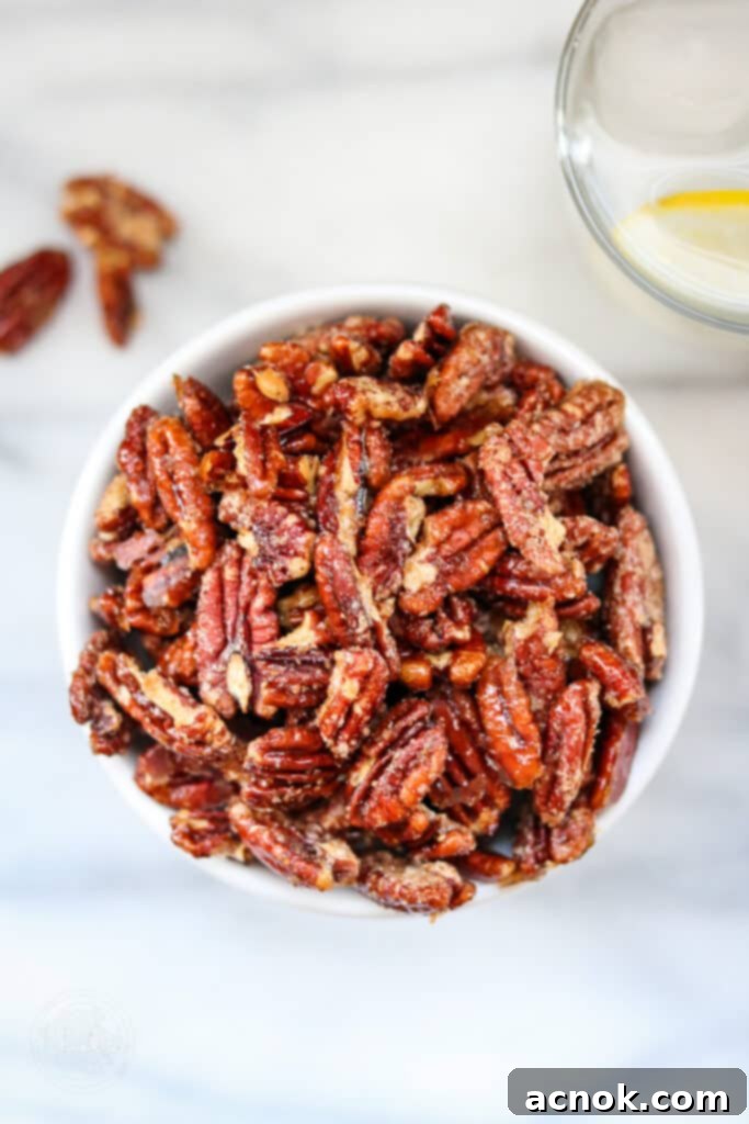top view of maple candied spiced pecans 