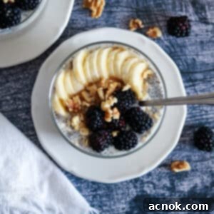 close up overnight oats with chia seeds and fruit
