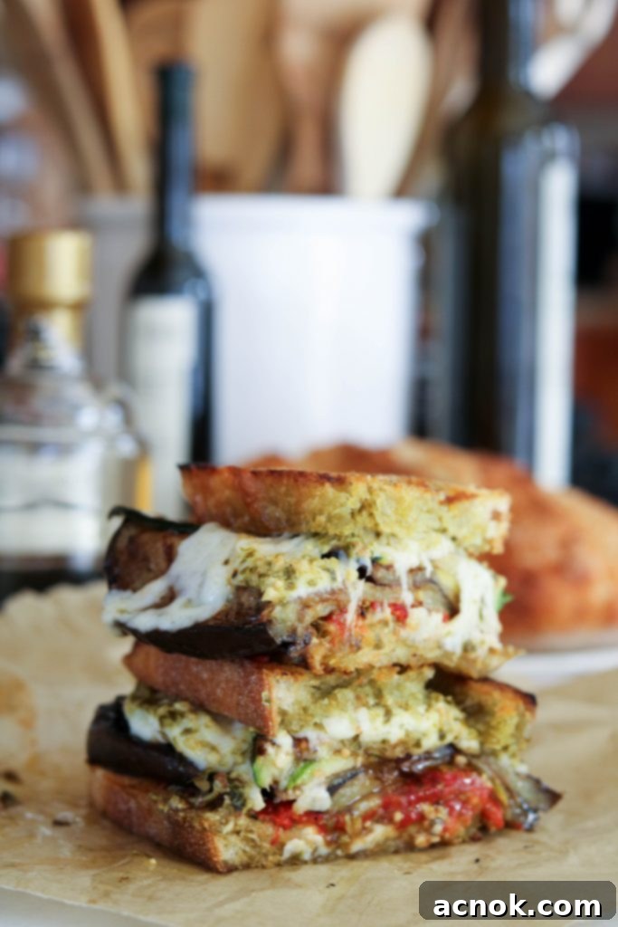 cut grilled vegetable sandwich