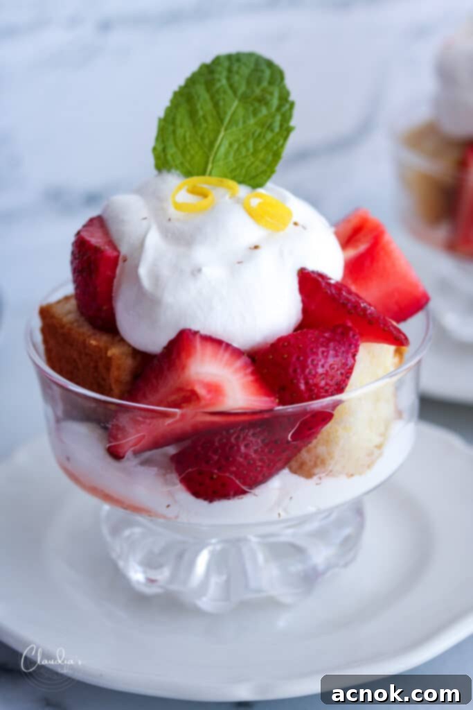 limoncello strawberries with whipped cream and layered with poundcake 