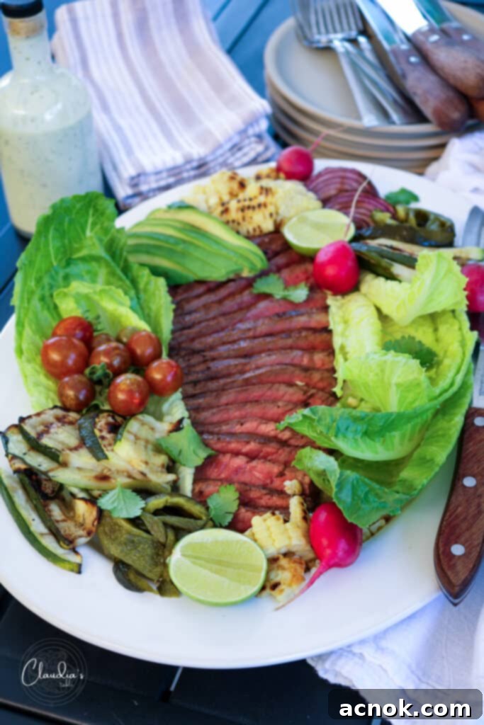 grilled steak salad with roasted jalapeno dressing