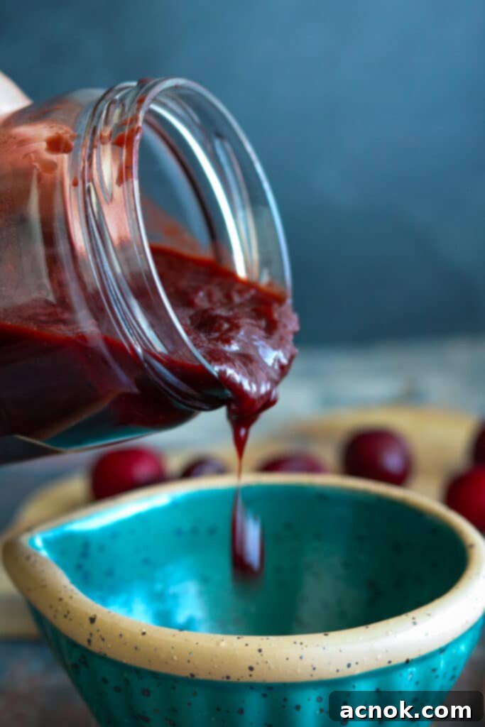 cherry barbecue sauce poured into a bowl 