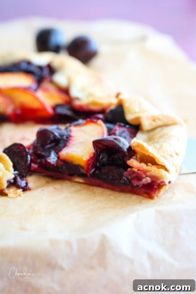 close up of cherry galette slice 