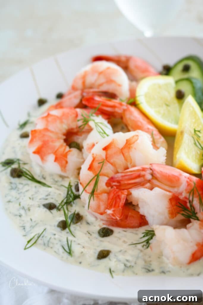chilled shrimp with fresh dill, capers with a yummy yogurt dill dressing