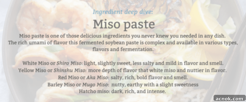 Infographic illustrating the different types of miso paste and their flavor profiles (white, yellow, red).