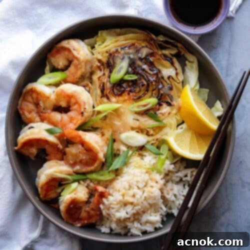 Close-up of Miso Butter Shrimp, garnished and ready to serve.