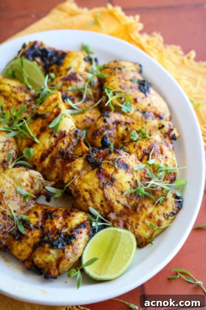 close up of grilled citrus marinated chicken thighs