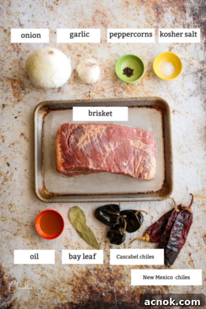 Main ingredients for slow-braised brisket tacos.