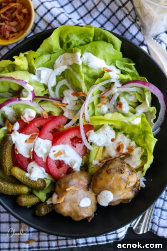Cheeseburger salad with Spicy dill pickle ranch dressing