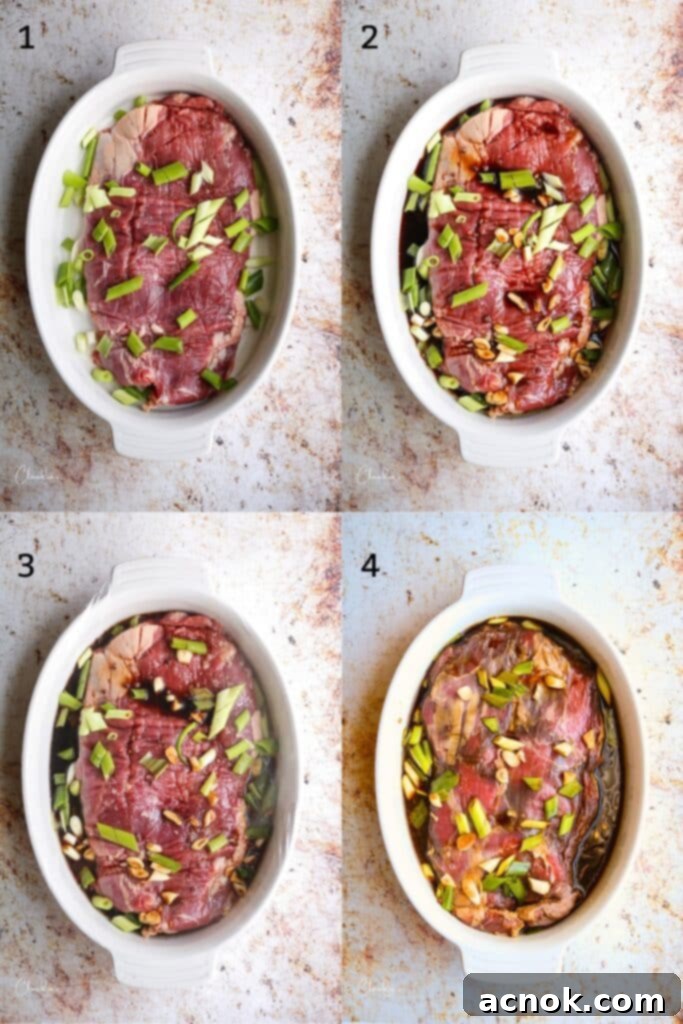 Succulent Grilled Asian Flank Steak 6 How to marinate flank steak. Step-by-step directions.