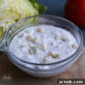 Classic Homemade Chunky Blue Cheese Dressing - served with a wedge salad.