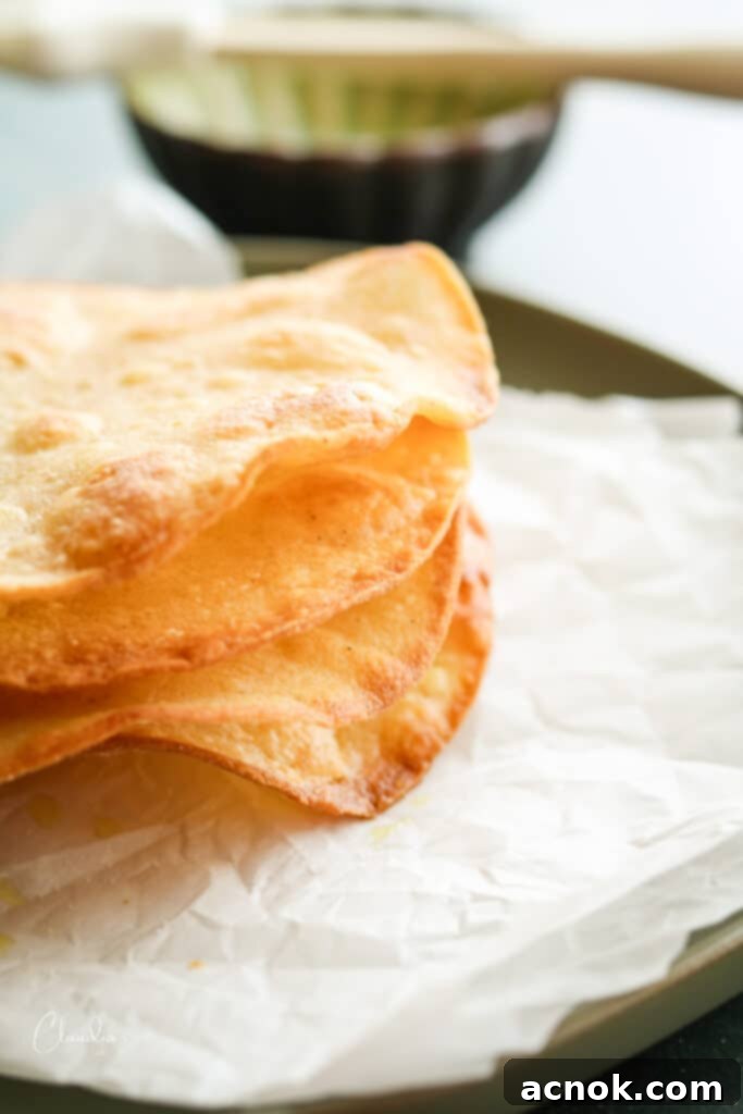 Homemade tostada shells arranged on a serving plate